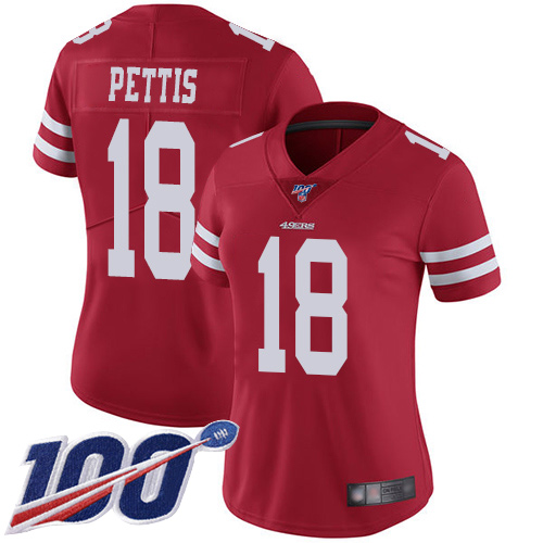 San Francisco 49ers Limited Red Women Dante Pettis Home NFL Jersey #18 100th Season Vapor Untouchable